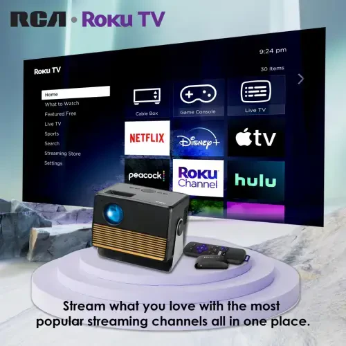 RCA 1080P Full HD Roku Smart Projector with Bluetooth and Multiple Aspect Ratios - 9