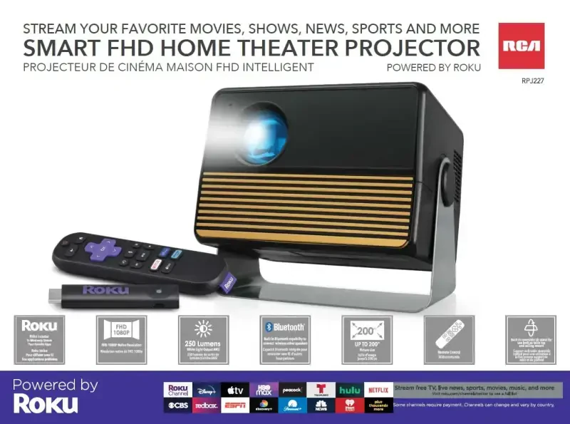 RCA, 1080P FHD ROKU Smart Streaming Projector, Powered by ROKU Express, RPJ227, 16: 9 and 4: 3 Aspect Ratios, Black - 15