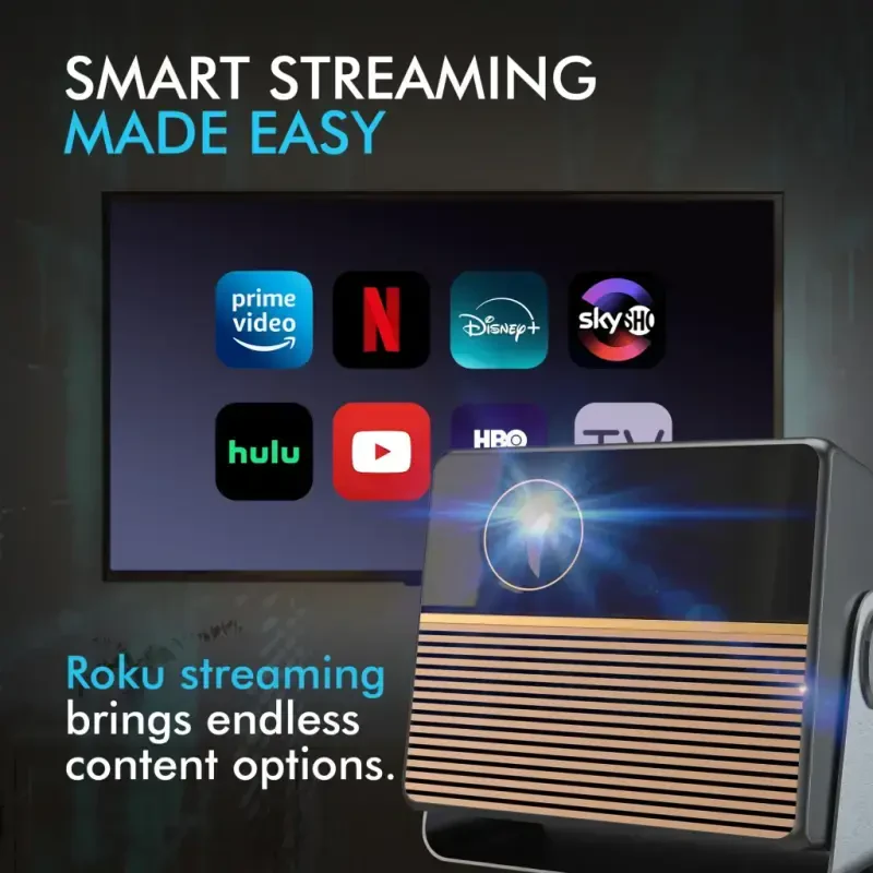 RCA, 1080P FHD ROKU Smart Streaming Projector, Powered by ROKU Express, RPJ227, 16: 9 va 4: 3 Aspect Ratios, Black - 10