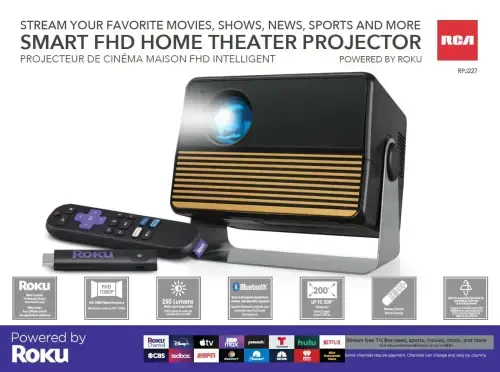 RCA, 1080P FHD ROKU Smart Streaming Projector, Powered by ROKU Express, RPJ227, 16: 9 va 4: 3 Aspect Ratios, Black - 15