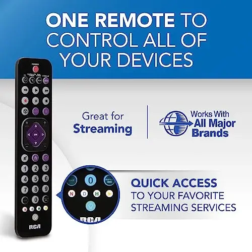 RCA Universal Rechargeable 4-Device Streaming Remote Control – for TV, Audio, Soundbar, Streaming Devices, Ultra-Slim, Rechargeable, Quick Access Keys - 5