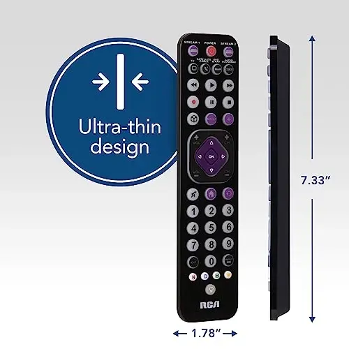 RCA Universal qayta zaryadlanuvchi 6 qurilmali oqimli masofadan boshqarish pulti – TV, audio, soundbar, oqimli qurilmalar uchun, ultra-ingichka, qayta zaryadlanuvchi, tezkor kirish tugmalari - 4