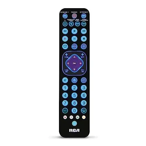 RCA Universal qayta zaryadlanuvchi 6 qurilmali oqimli masofadan boshqarish pulti – TV, audio, soundbar, oqimli qurilmalar uchun, ultra-ingichka, qayta zaryadlanuvchi, tezkor kirish tugmalari - 2