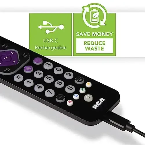 RCA Universal qayta zaryadlanuvchi 6 qurilmali oqimli masofadan boshqarish pulti – TV, audio, soundbar, oqimli qurilmalar uchun, ultra-ingichka, qayta zaryadlanuvchi, tezkor kirish tugmalari - 3