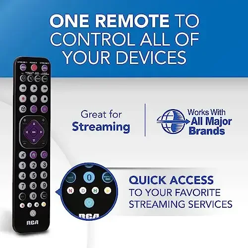 RCA Universal qayta zaryadlanuvchi 6 qurilmali oqimli masofadan boshqarish pulti – TV, audio, soundbar, oqimli qurilmalar uchun, ultra-ingichka, qayta zaryadlanuvchi, tezkor kirish tugmalari - 5