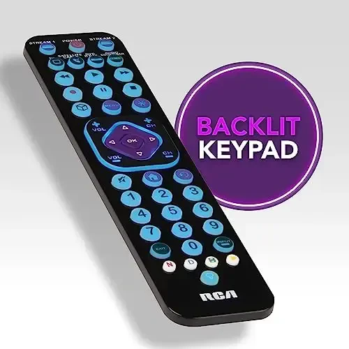 RCA Universal qayta zaryadlanuvchi 6 qurilmali oqimli masofadan boshqarish pulti – TV, audio, soundbar, oqimli qurilmalar uchun, ultra-ingichka, qayta zaryadlanuvchi, tezkor kirish tugmalari - 7
