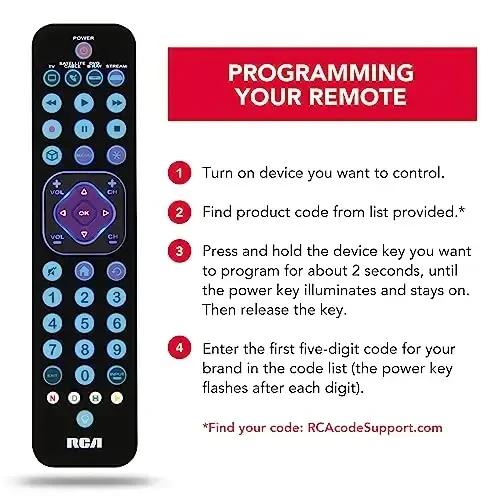 RCA Universal Rechargeable 4-Device Streaming Remote Control – for TV, Audio, Soundbar, Streaming Devices, Ultra-Slim, Rechargeable, Quick Access Keys - 6