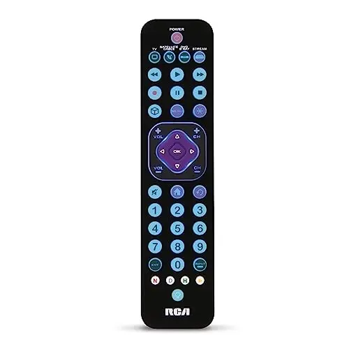 RCA Universal Rechargeable 4-Device Streaming Remote Control – for TV, Audio, Soundbar, Streaming Devices, Ultra-Slim, Rechargeable, Quick Access Keys - RCA (1)