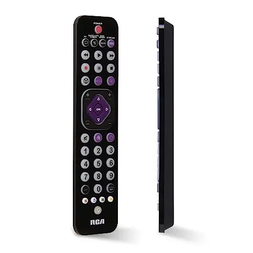 RCA Universal Rechargeable 4-Device Streaming Remote Control – for TV, Audio, Soundbar, Streaming Devices, Ultra-Slim, Rechargeable, Quick Access Keys 