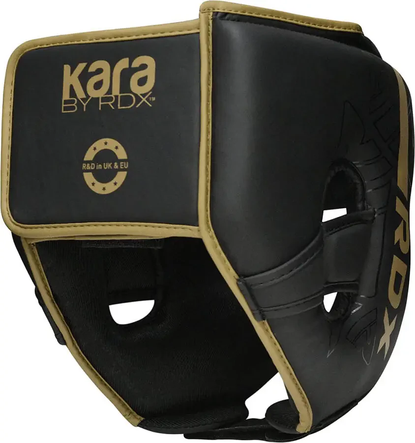 RDX Headgear for Boxing, MMA Training, Adjustable Padded KARA Head Gear for Cheeks, Forehead and Ear Protection, Muay Thai Headgear, Kickboxing,-GOLD - 2