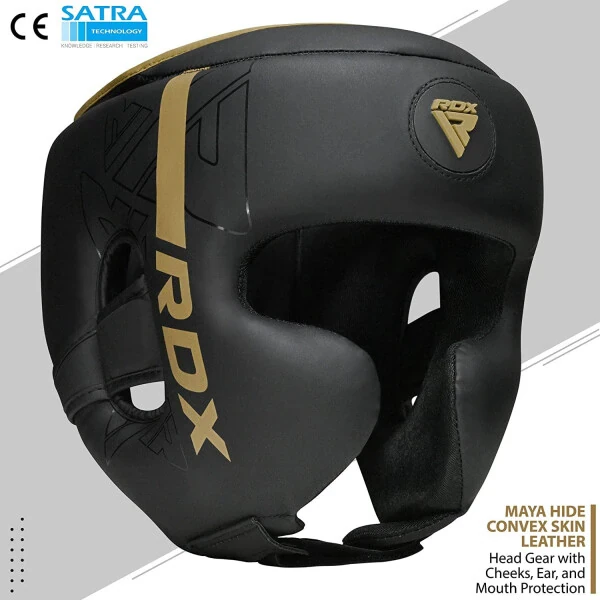 RDX Headgear for Boxing, MMA Training, Adjustable Padded KARA Head Gear for Cheeks, Forehead and Ear Protection, Muay Thai Headgear, Kickboxing,-GOLD - 3