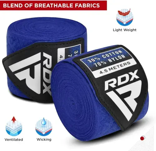 RDX Boxing Hand Wraps Inner Gloves, 4.5 Meter 180 Inches Elasticated Thumb Loop Bandages, Under Mitts Wrist Hand Protection, Muay Thai MMA Kickboxing Martial Arts, Punching Bag Speed Ball Training-BLUE - RDX (1)