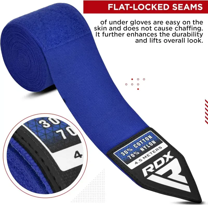 RDX Boxing Hand Wraps Inner Gloves, 4.5 Meter 180 Inches Elasticated Thumb Loop Bandages, Under Mitts Wrist Hand Protection, Muay Thai MMA Kickboxing Martial Arts, Punching Bag Speed Ball Training-BLUE - 5