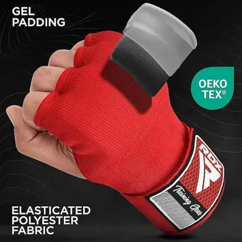 RDX Gel Boxing Hand Wraps Inner Gloves Men Women, Quick 100cm Long Wrist Straps, Elasticated Padded Fist Under Mitts Protection, Muay Thai MMA Kickboxing Martial Arts-RED - 1