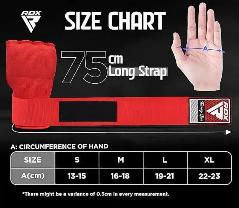 RDX Gel Boxing Hand Wraps Inner Gloves Men Women, Quick 100cm Long Wrist Straps, Elasticated Padded Fist Under Mitts Protection, Muay Thai MMA Kickboxing Martial Arts-RED - 3