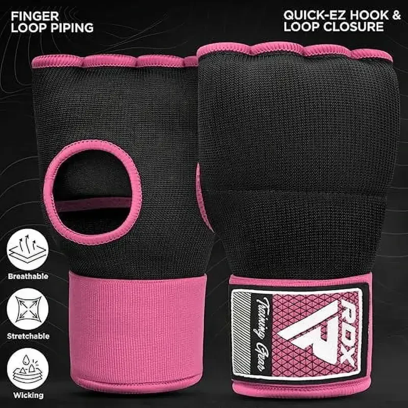 RDX Gel Boxing Hand Wraps Inner Gloves Men Women, Quick 100cm Long Wrist Straps, Elasticated Padded Fist Under Mitts Protection, Muay Thai MMA Kickboxing Martial Arts-PINK - 3