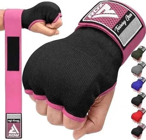 RDX Gel Boxing Hand Wraps Inner Gloves Men Women, Quick 100cm Long Wrist Straps, Elasticated Padded Fist Under Mitts Protection, Muay Thai MMA Kickboxing Martial Arts-PINK - 5