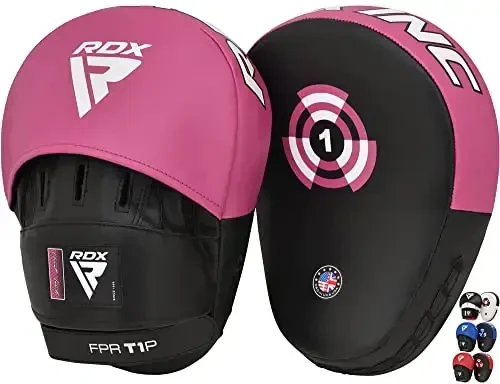 RDX Boxing Pads Focus Mitts, Maya Hide Leather Curved Hook and Jab Target Hand Pads, Great for MMA, Kickboxing, Martial Arts, Muay Thai, Karate Training, Padded Punching, Coaching Strike Shield - 1