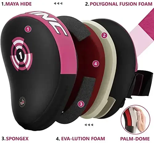 RDX Boxing Pads Focus Mitts, Maya Hide Leather Curved Hook and Jab Target Hand Pads, Great for MMA, Kickboxing, Martial Arts, Muay Thai, Karate Training, Padded Punching, Coaching Strike Shield - 4