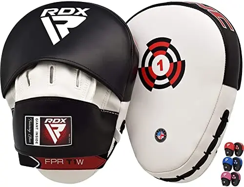 RDX Boxing Pads Focus Mitts, Maya Hide Leather Curved Hook and Jab Target Hand Pads, Great for MMA, Kickboxing, Martial Arts, Muay Thai, Karate Training, Padded Punching, Coaching Strike Shield 