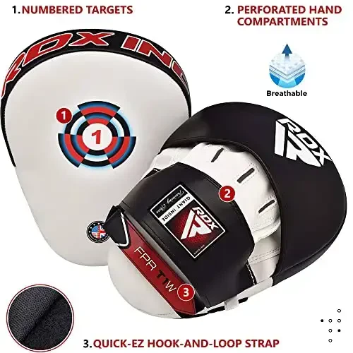 RDX Boxing Pads Focus Mitts, Maya Hide Leather Curved Hook and Jab Target Hand Pads, Great for MMA, Kickboxing, Martial Arts, Muay Thai, Karate Training, Padded Punching, Coaching Strike Shield - Modazone (1)
