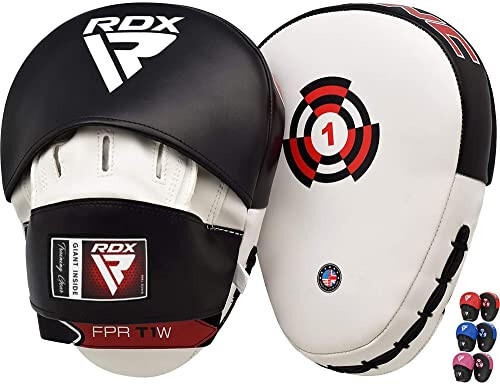 RDX Boxing Pads Focus Mitts, Maya Hide Leather Curved Hook and Jab Target Hand Pads, Great for MMA, Kickboxing, Martial Arts, Muay Thai, Karate Training, Padded Punching, Coaching Strike Shield - 1