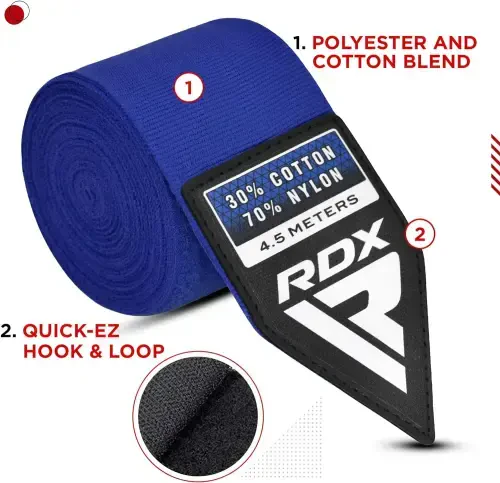 RDX Boxing Qo'lqop Bog'lamlari Ichki Qo'lqoplari, 4,5 metr 180 dyuymli Elastik Barmoq Halqali Bandajlar, Mitlardan pastdagi Bilak Qo'l Himoyasi, Muay Tay MMA Kikboks Jang San'ati, Mashq Sumkasi tezlik to'pi mashqlari - 1