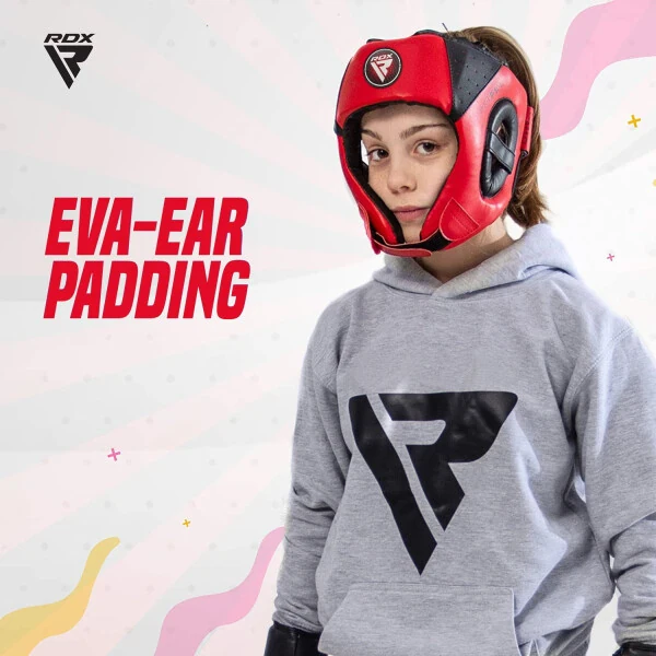 RDX Kids Boxing Headgear, MMA Training KickBoxing Equipment, Leather, Red-RED - RDX (1)