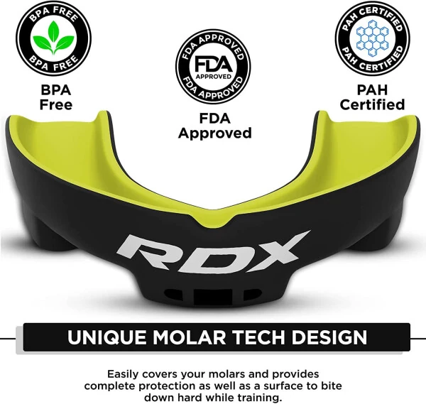 RDX Gum Shield Boxing MMA Mouth Guard Kickboxing Mouthpiece, Mouthguard Jaw Protector with Case, Muay Thai Martial Arts Rugby Hockey Football Judo Karate Soccer Contact Sports-GREEN - RDX (1)