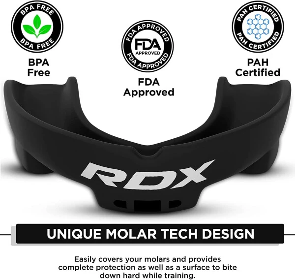 RDX Gum Shield Boxing MMA Mouth Guard Kickboxing Mouthpiece, Mouthguard Jaw Protector with Case, Muay Thai Martial Arts Rugby Hockey Football Judo Karate Soccer Contact Sports-BLACK - RDX