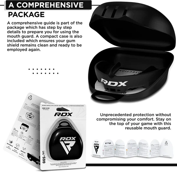 RDX Gum Shield Boxing MMA Mouth Guard Kickboxing Mouthpiece, Mouthguard Jaw Protector with Case, Muay Thai Martial Arts Rugby Hockey Football Judo Karate Soccer Contact Sports-BLACK - 5