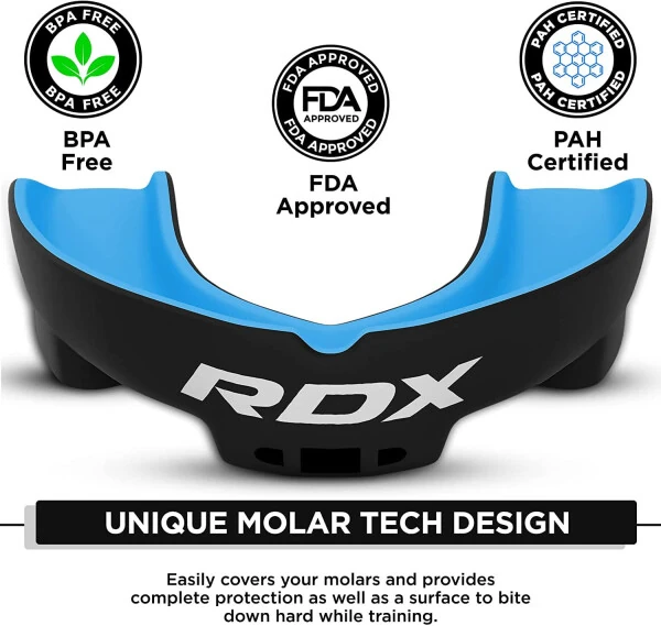 RDX Gum Shield Boxing MMA Mouth Guard Kickboxing Mouthpiece, Mouthguard Jaw Protector with Case, Muay Thai Martial Arts Rugby Hockey Football Judo Karate Soccer Contact Sports - RDX (1)