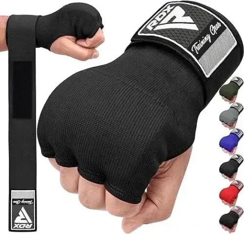 RDX Gel Boxing Hand Wraps Inner Gloves Men Women, Quick 100cm Long Wrist Straps, Elasticated Padded Fist Under Mitts Protection, Muay Thai MMA Kickboxing Martial Arts-BLACK - RDX (1)