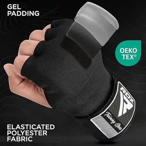 RDX Gel Boxing Hand Wraps Inner Gloves Men Women, Quick 100cm Long Wrist Straps, Elasticated Padded Fist Under Mitts Protection, Muay Thai MMA Kickboxing Martial Arts Punching Training Bandages - 3