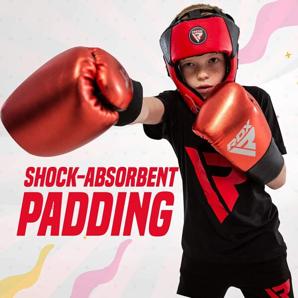 RDX Kids Boxing Headgear, MMA Training KickBoxing Equipment, Leather, Red - 6