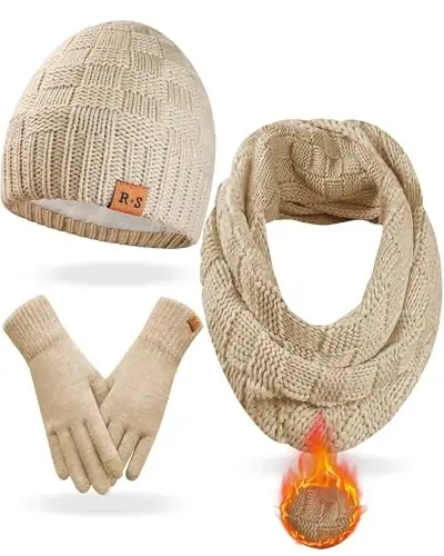 REACH STAR Women's Winter Warm Beanie Hat Touchscreen Gloves Scarf Set with Soft Lined 3-in-1 Set for Cold Weather - 1