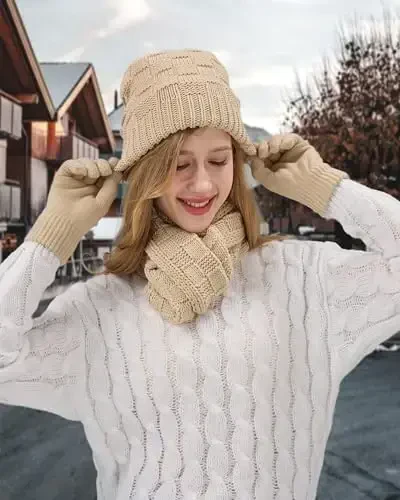 REACH STAR Women's Winter Warm Beanie Hat Touchscreen Gloves Scarf Set with Soft Lined 3-in-1 Set for Cold Weather - 6