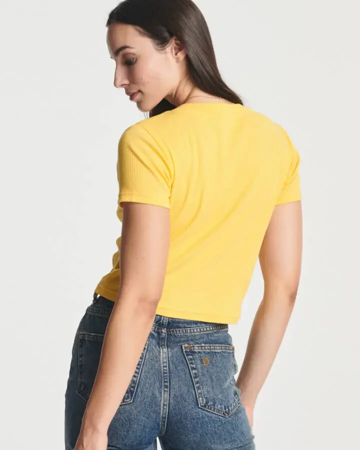 Real Essentials 4-Pack: Women's Short Sleeve Ribbed Knit Cotton Crew Neck Crop Top T-Shirt - (Available in Plus) - 3