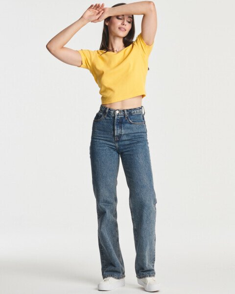 Real Essentials 4-Pack: Women's Short Sleeve Ribbed Knit Cotton Crew Neck Crop Top T-Shirt - (Available in Plus) - 5