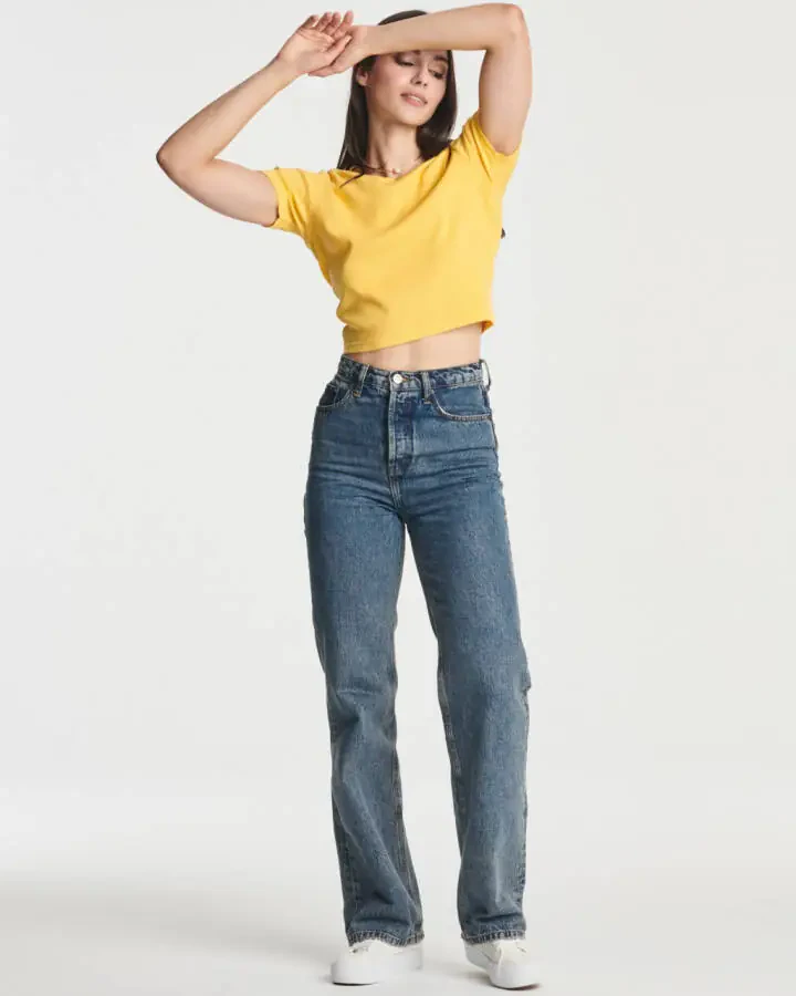 Real Essentials 4-Pack: Women's Short Sleeve Ribbed Knit Cotton Crew Neck Crop Top T-Shirt - (Available in Plus) - 5