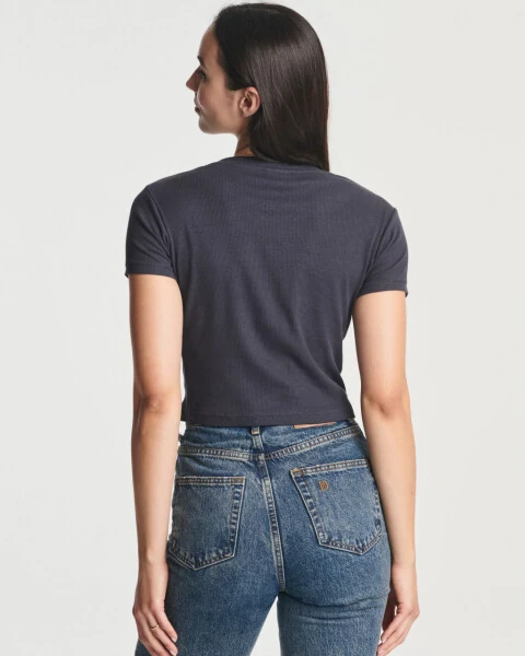 Real Essentials 4-Pack: Women's Short Sleeve Ribbed Knit Cotton Crew Neck Crop Top T-Shirt - (Available in Plus) - 3