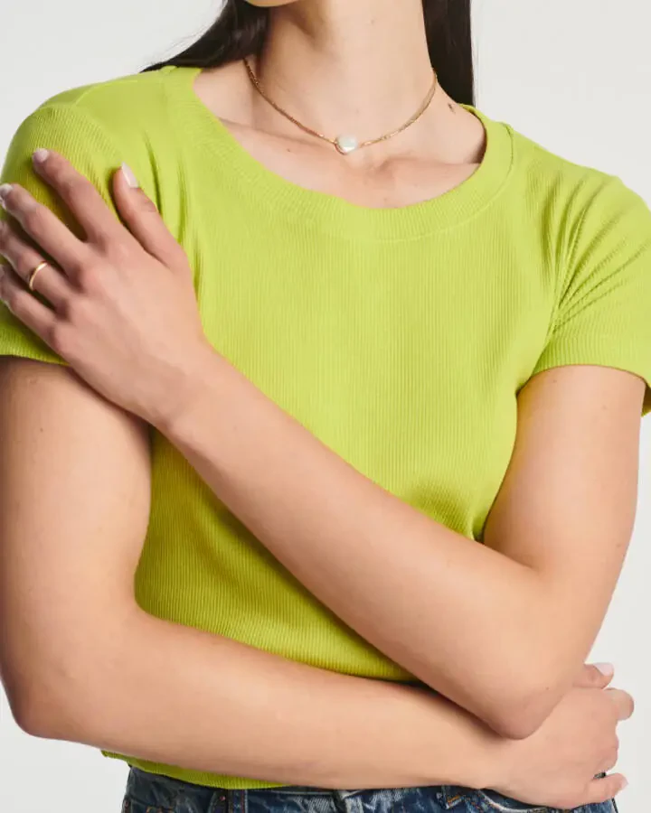 Real Essentials 4-Pack: Women's Short Sleeve Ribbed Knit Cotton Crew Neck Crop Top T-Shirt - (Available in Plus) - 4