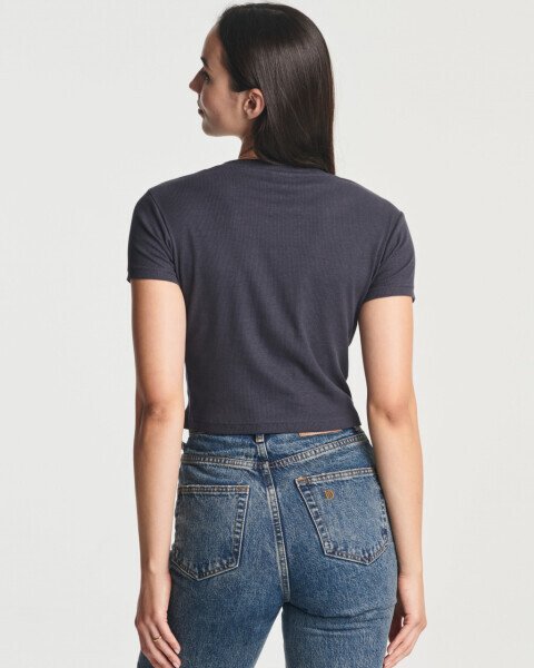 Real Essentials 4-Pack: Women's Short Sleeve Ribbed Knit Cotton Crew Neck Crop Top T-Shirt - (Available in Plus) - 3