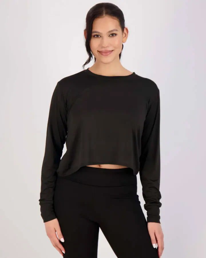 Real Essentials 5 Pack: Women's Dry Fit Crop Top - Long Sleeve Crew Neck Stretch Athletic Tee (Available in Plus Size) - 4