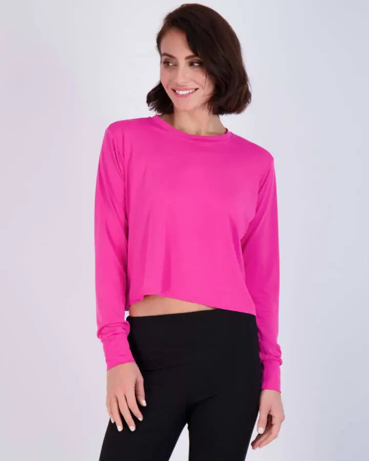 Real Essentials 5 Pack: Women's Dry Fit Crop Top - Long Sleeve Crew Neck Stretch Athletic Tee (Available in Plus Size) - 1