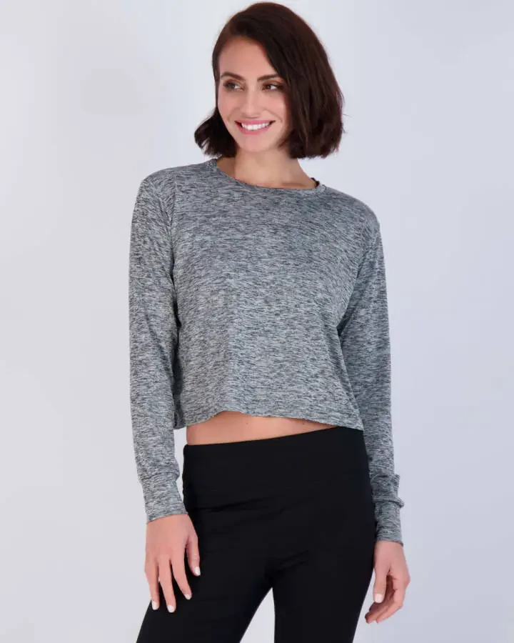 Real Essentials 5 Pack: Women's Dry Fit Crop Top - Long Sleeve Crew Neck Stretch Athletic Tee (Available in Plus Size) - 1