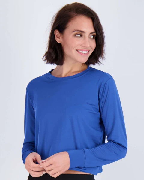 Real Essentials 5 Pack: Women's Dry Fit Crop Top - Long Sleeve Crew Neck Stretch Athletic Tee (Available in Plus Size) - 3