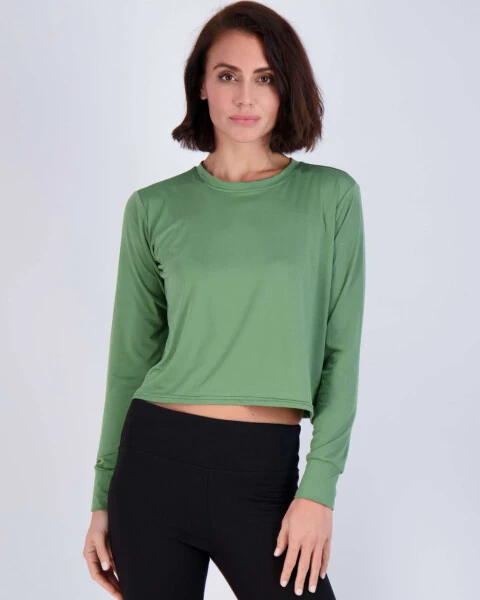 Real Essentials 5 Pack: Women's Dry Fit Crop Top - Long Sleeve Crew Neck Stretch Athletic Tee (Available in Plus Size) - 4