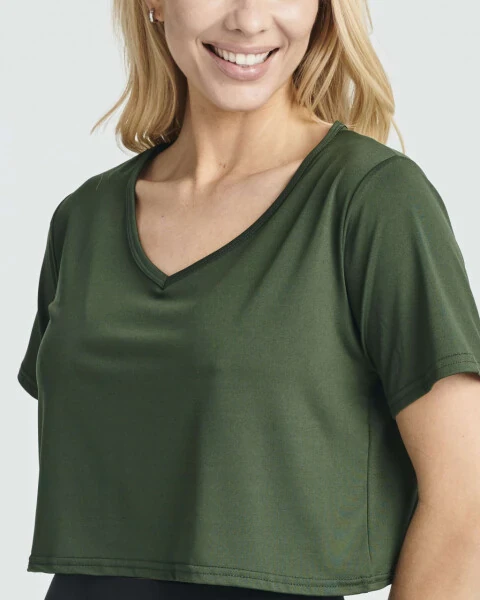 Real Essentials 5 Pack: Women's Dry-Fit Short Sleeve V-Neck Crop Top Boxy Athletic Tee - 3