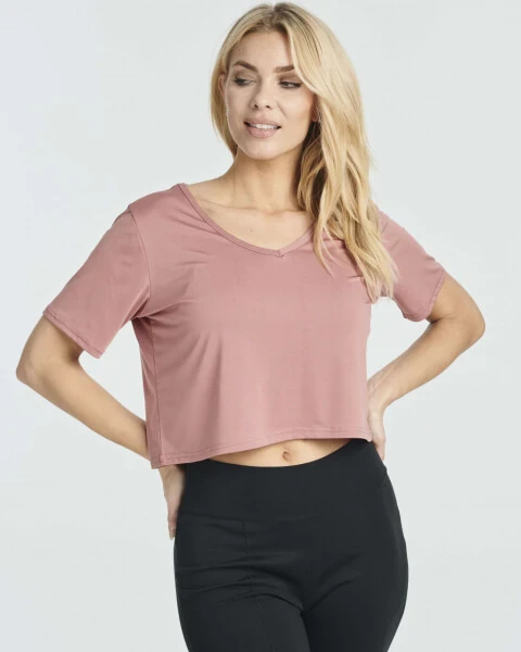 Real Essentials 5 Pack: Women's Dry-Fit Short Sleeve V-Neck Crop Top Boxy Athletic Tee - REAL ESSENTIALS (1)